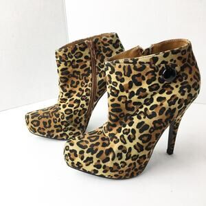 Qupid Leopard Print Platform Booties Yellow SZ 5.5